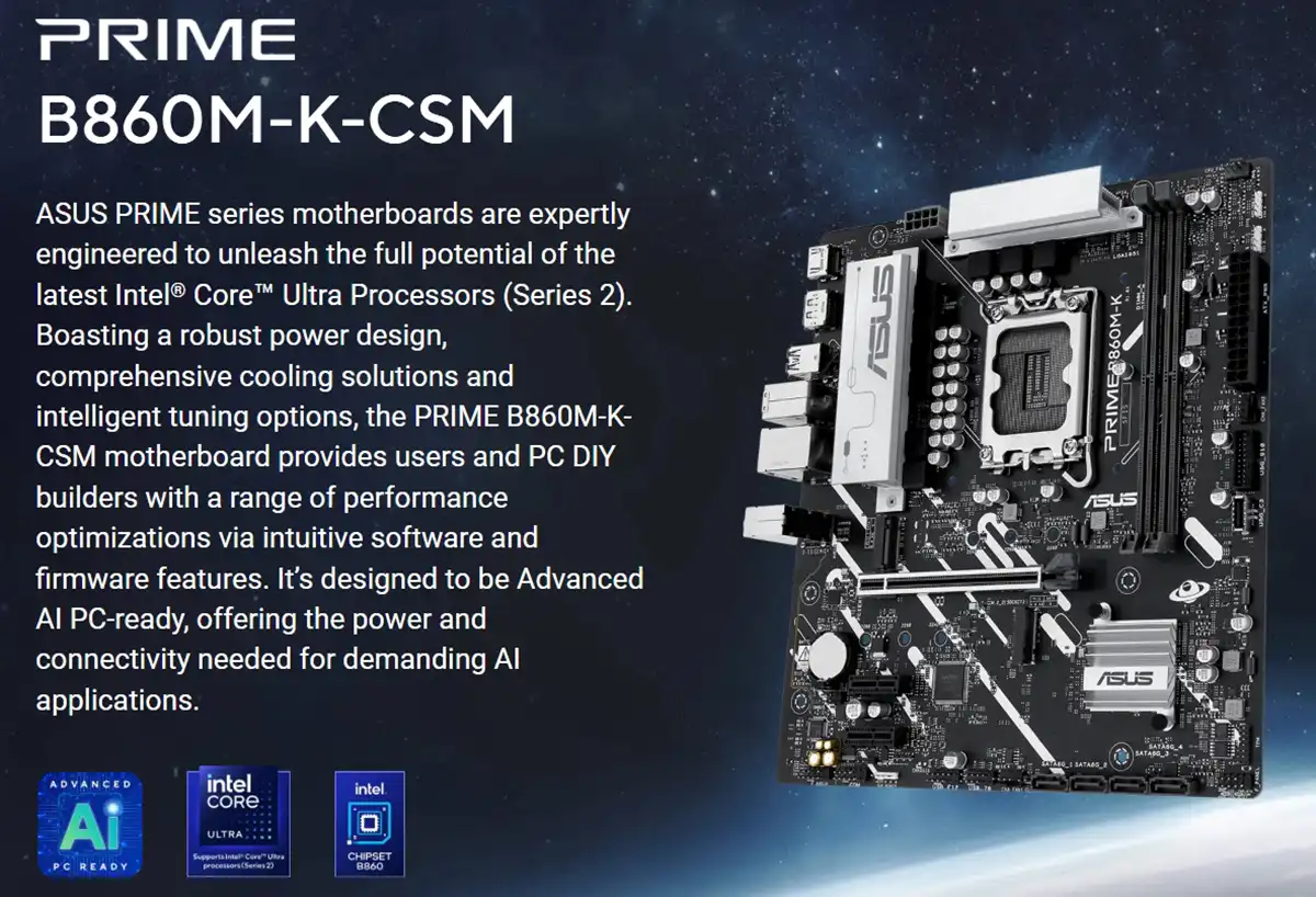 ASUS PRIME B860M-K-CSM Intel LGA1851 mATX Motherboard Price in Bangladesh ASUS PRIME B860M-K-CSM Intel LGA1851 mATX Motherboard Price in Bangladesh